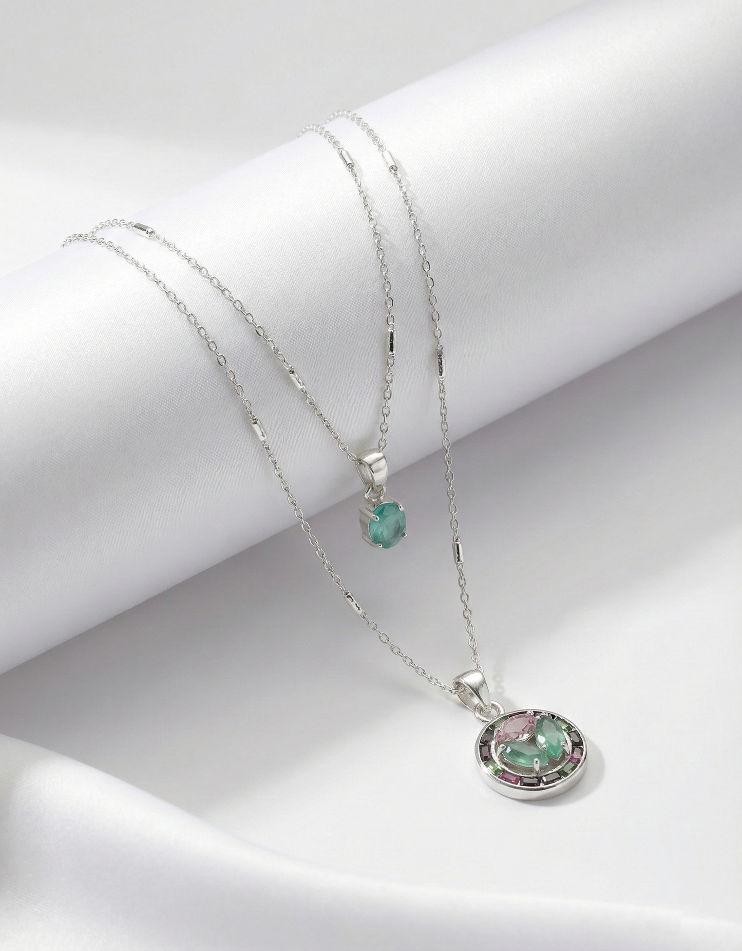 Mint Green Crystal & Mosaic Round Pendant