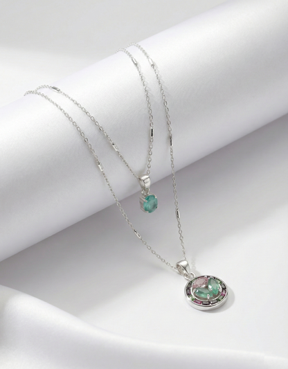 Mint Green Crystal & Mosaic Round Pendant