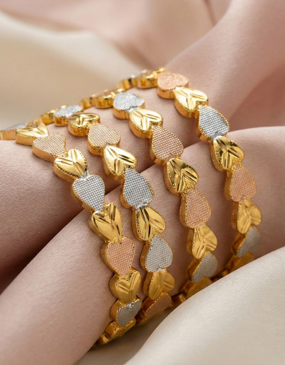 Tri-Tone Heart Linked Bangle