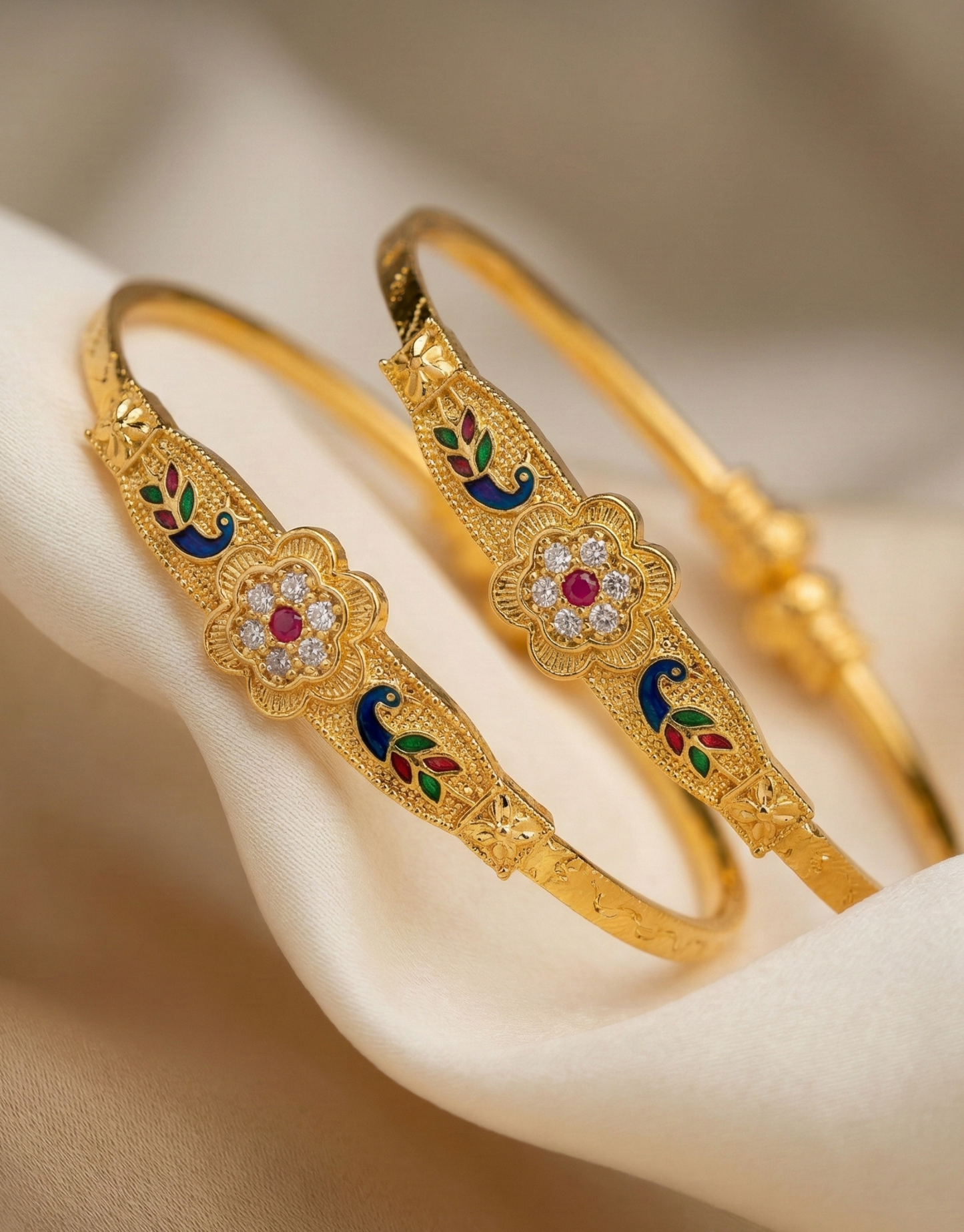 Royal Peacock Kada with Stone & Enamel Work