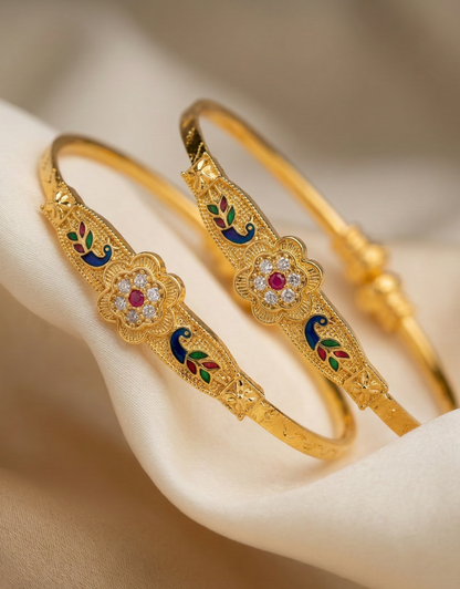 Royal Peacock Kada with Stone & Enamel Work