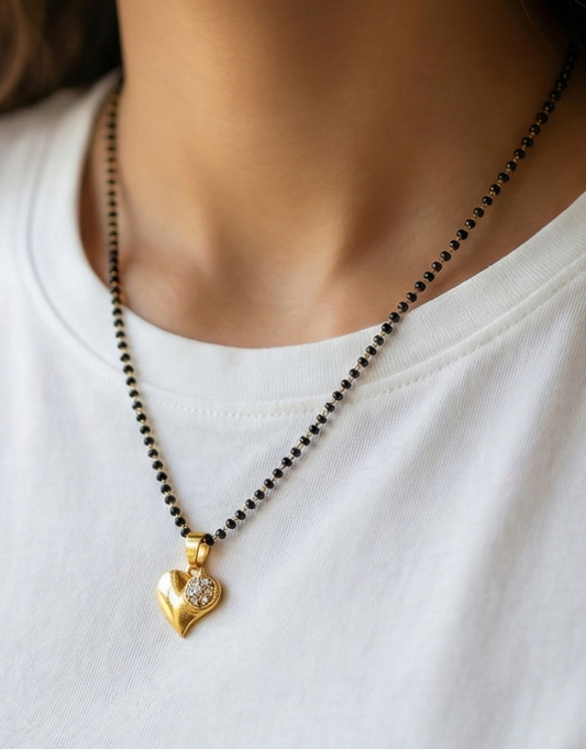 Black Bead Mangalsutra with Crystal Heart