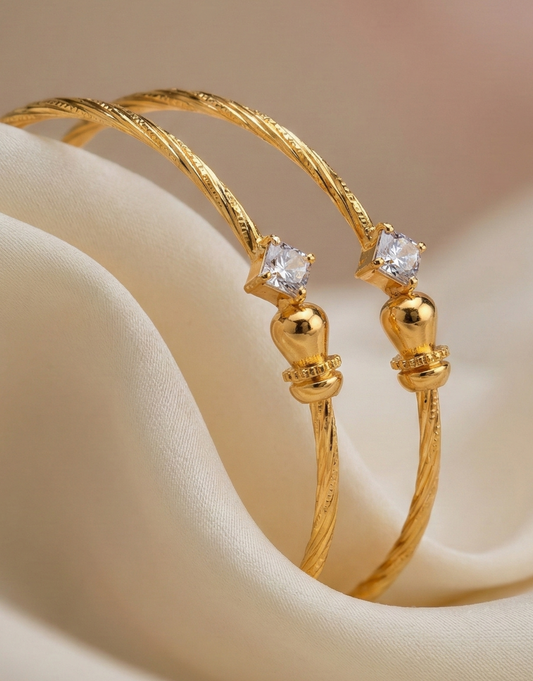 Classic Open Bangle with Square Cut Stones