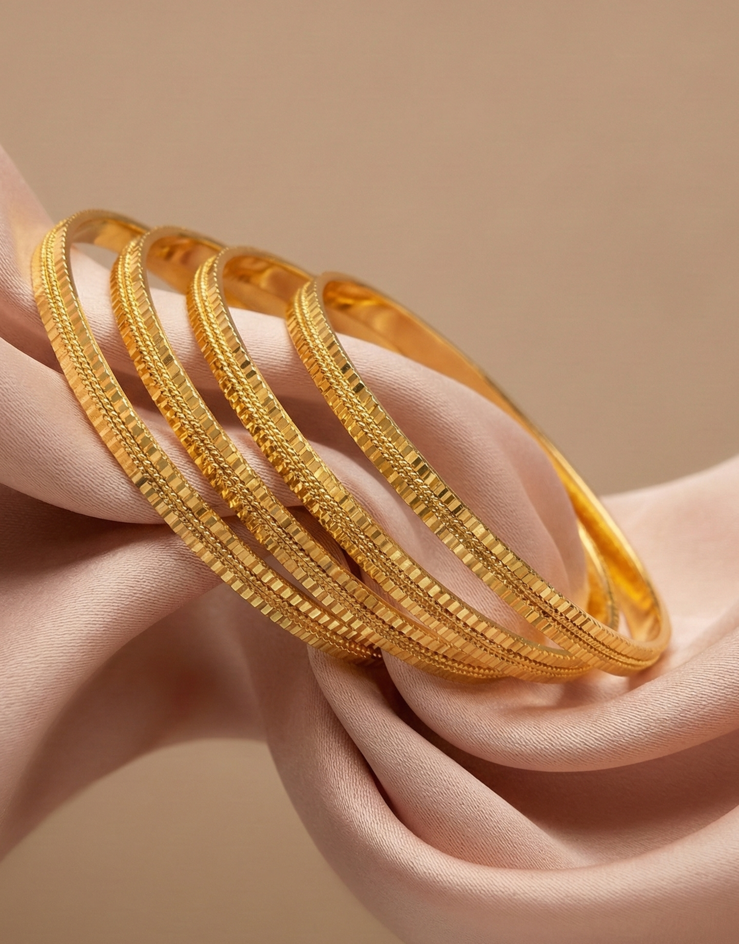 Micro-Gold Plated Bangles with Linear Etching