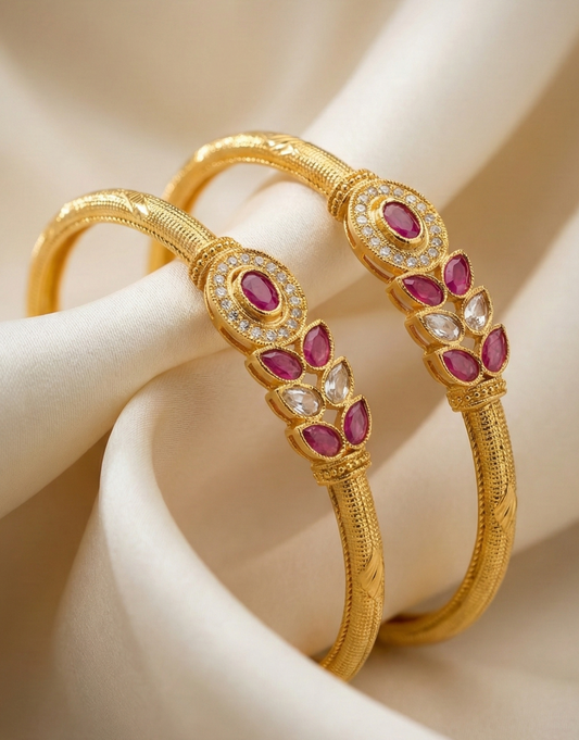 Ruby and White Stone Studded Bangles