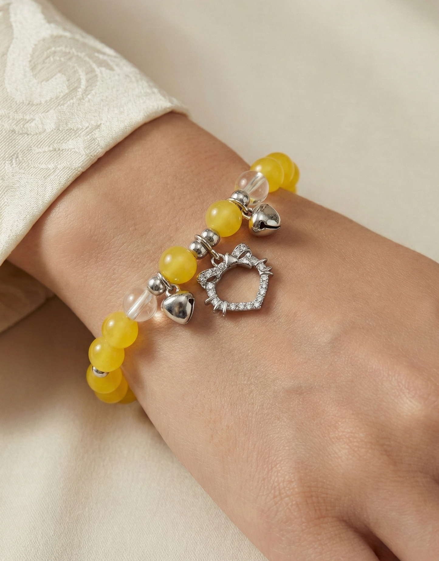 Silver Yellow-Cat Charm Bracelet