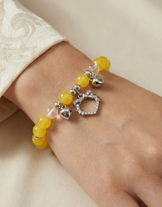 Silver Yellow-Cat Charm Bracelet