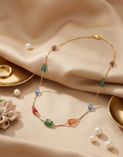 Multicolor Geometric Crystal Beaded Chain Necklace