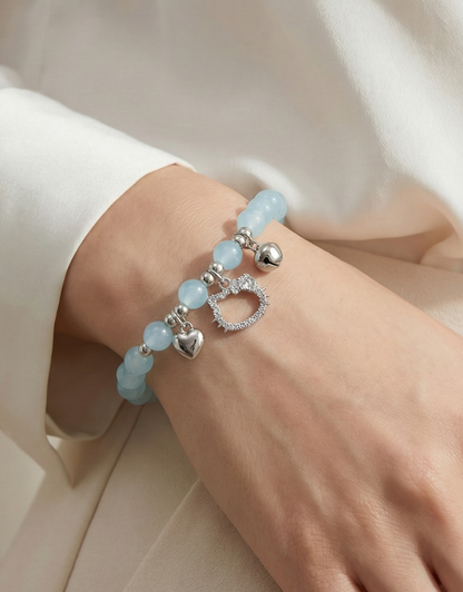 Blue Friendship Bracelet with Heart Pendant