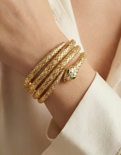 Luxe Gold Multi-Row Coiled Snake Cuff Bracelet