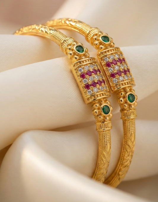 Traditional ruby and emerald style bangles