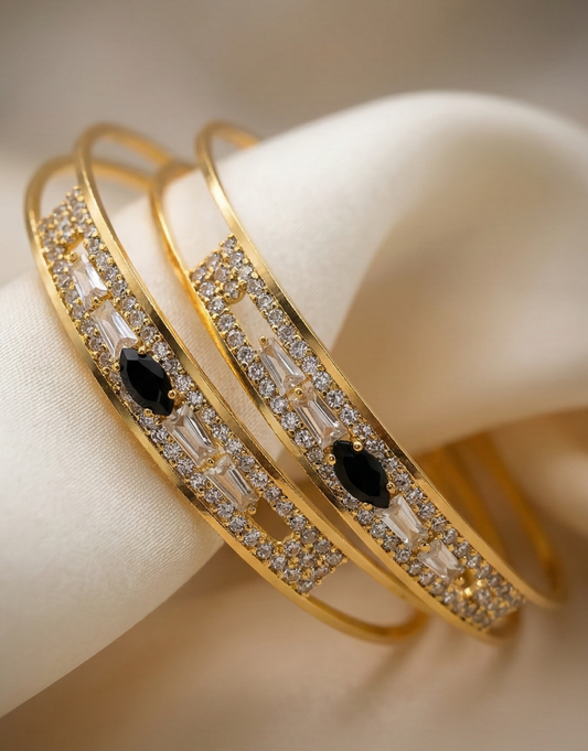 Geometric AD Bangles with Black Marquise Accents