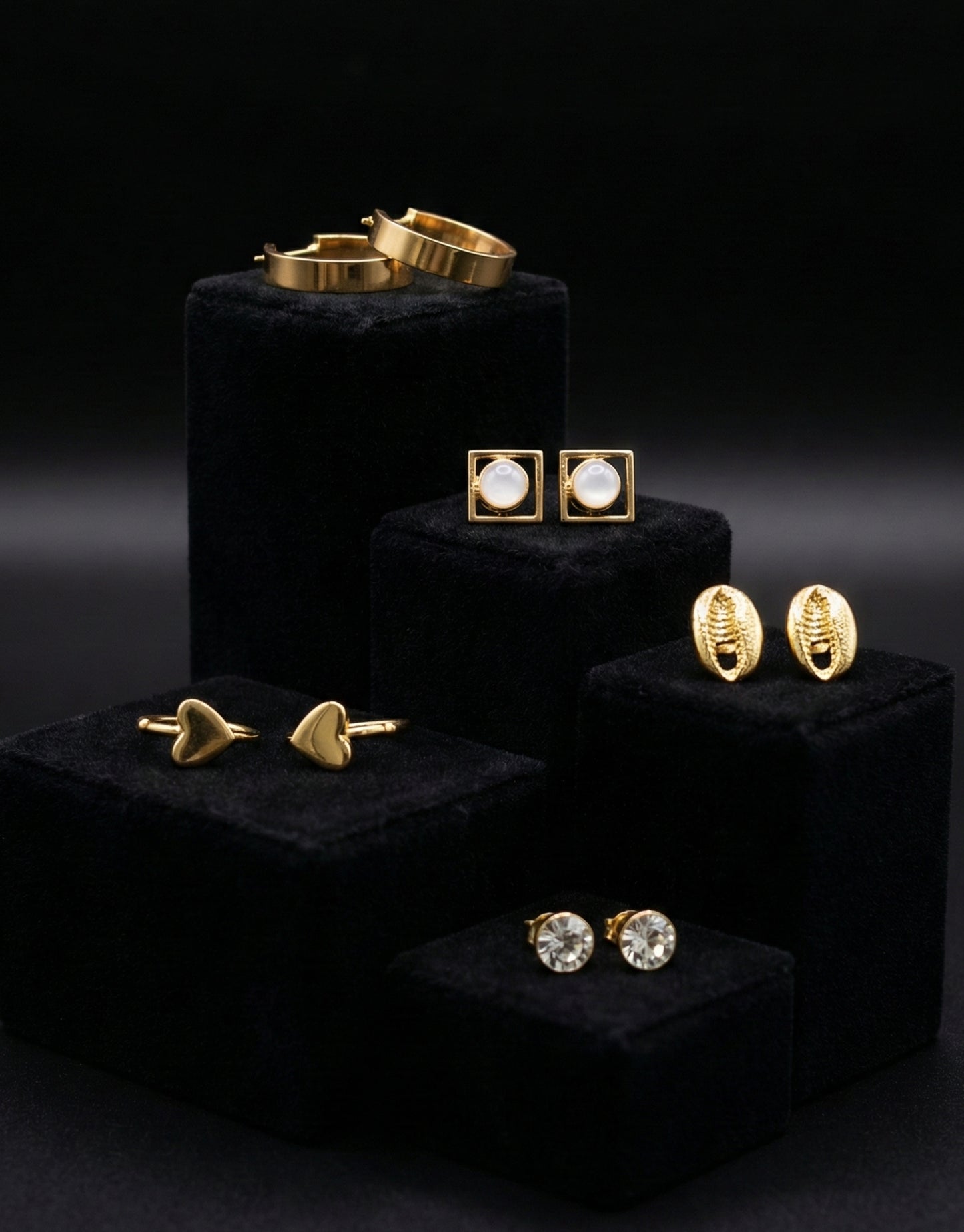 5-Pair Earring Set | Hoops, Heart Charms, Cowrie Shells & Geometric Studs