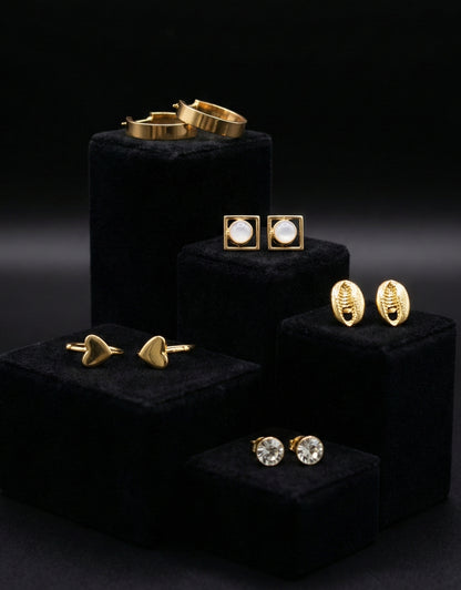 5-Pair Earring Set | Hoops, Heart Charms, Cowrie Shells & Geometric Studs