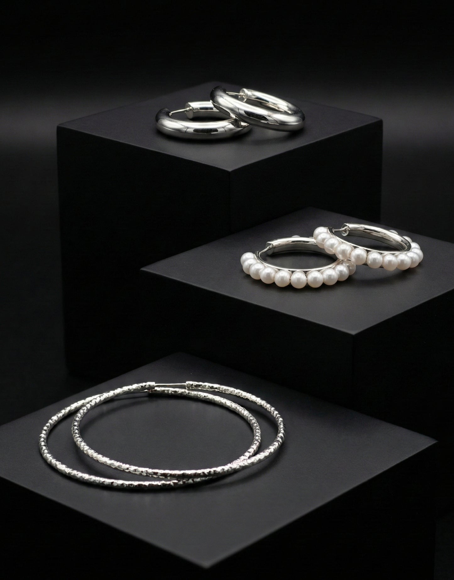 The Silver Essentials Hoops Trio | Pearl, Polished & Sparkle Combo Set