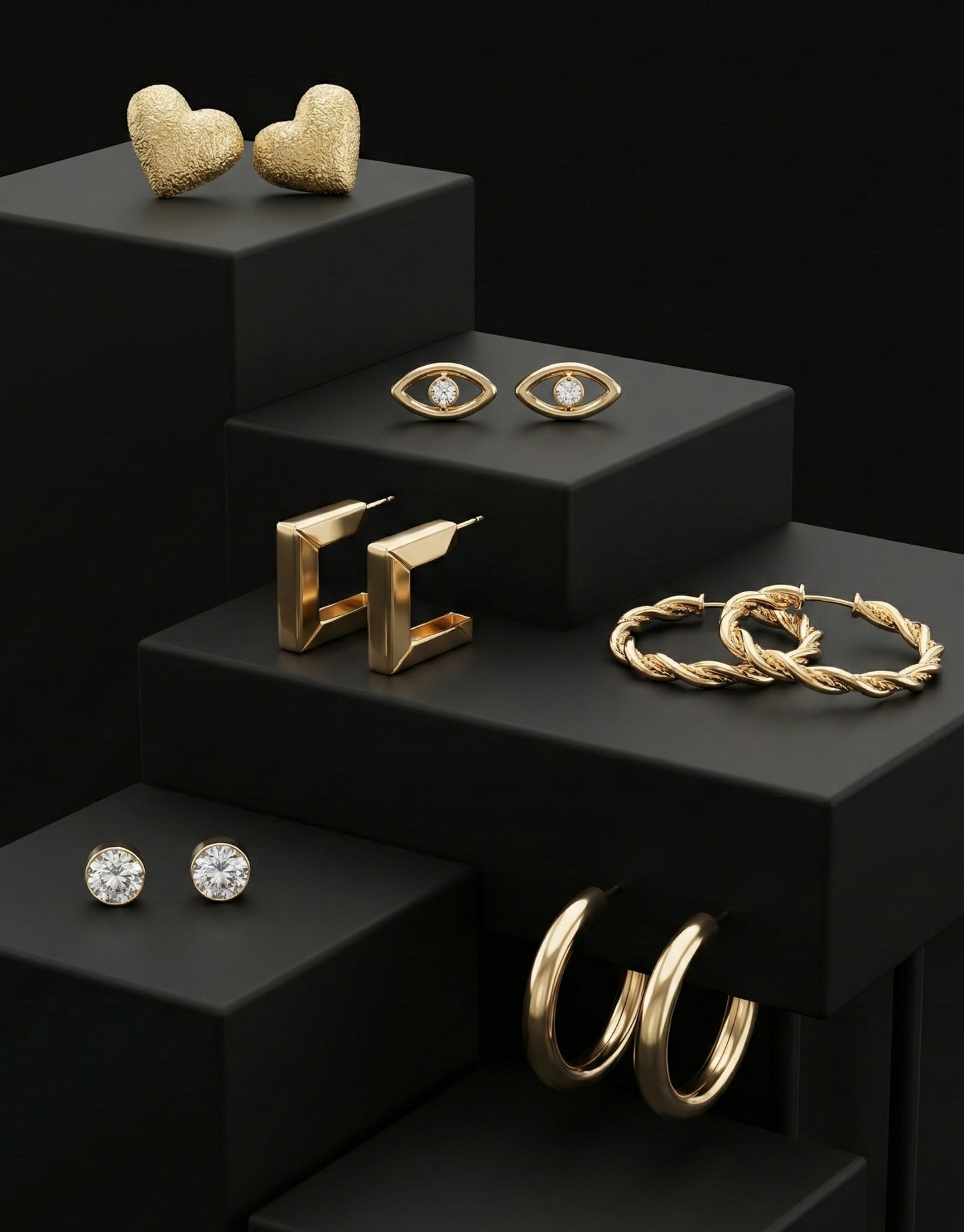 6-Piece Minimalist Earring Set – Geometric Hoops, Crystal Studs & Textured