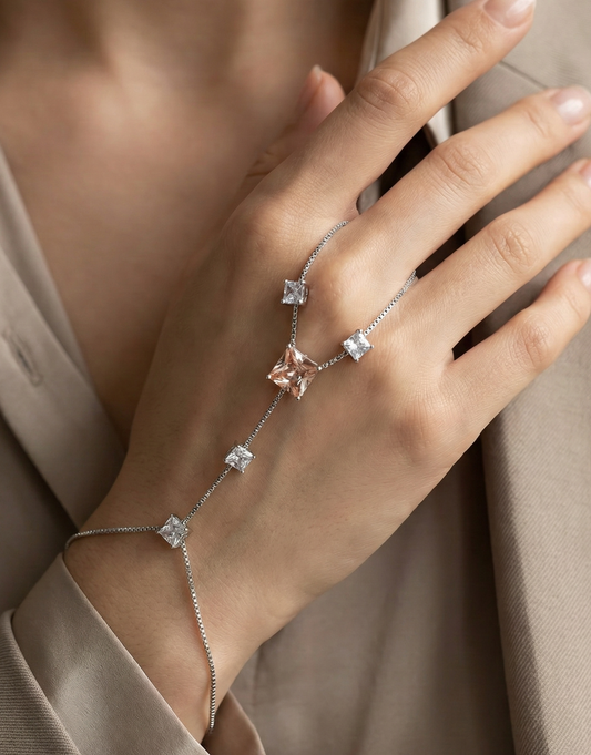 Silver Toned Square Stone Hand Harness
