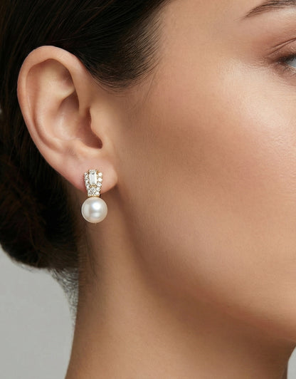 Silver-Tone Faux Pearl & Crystal Drop Earrings