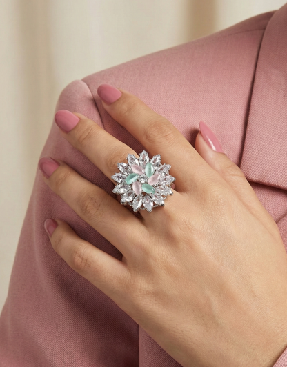 Multicolour Floral Cluster Statement Ring