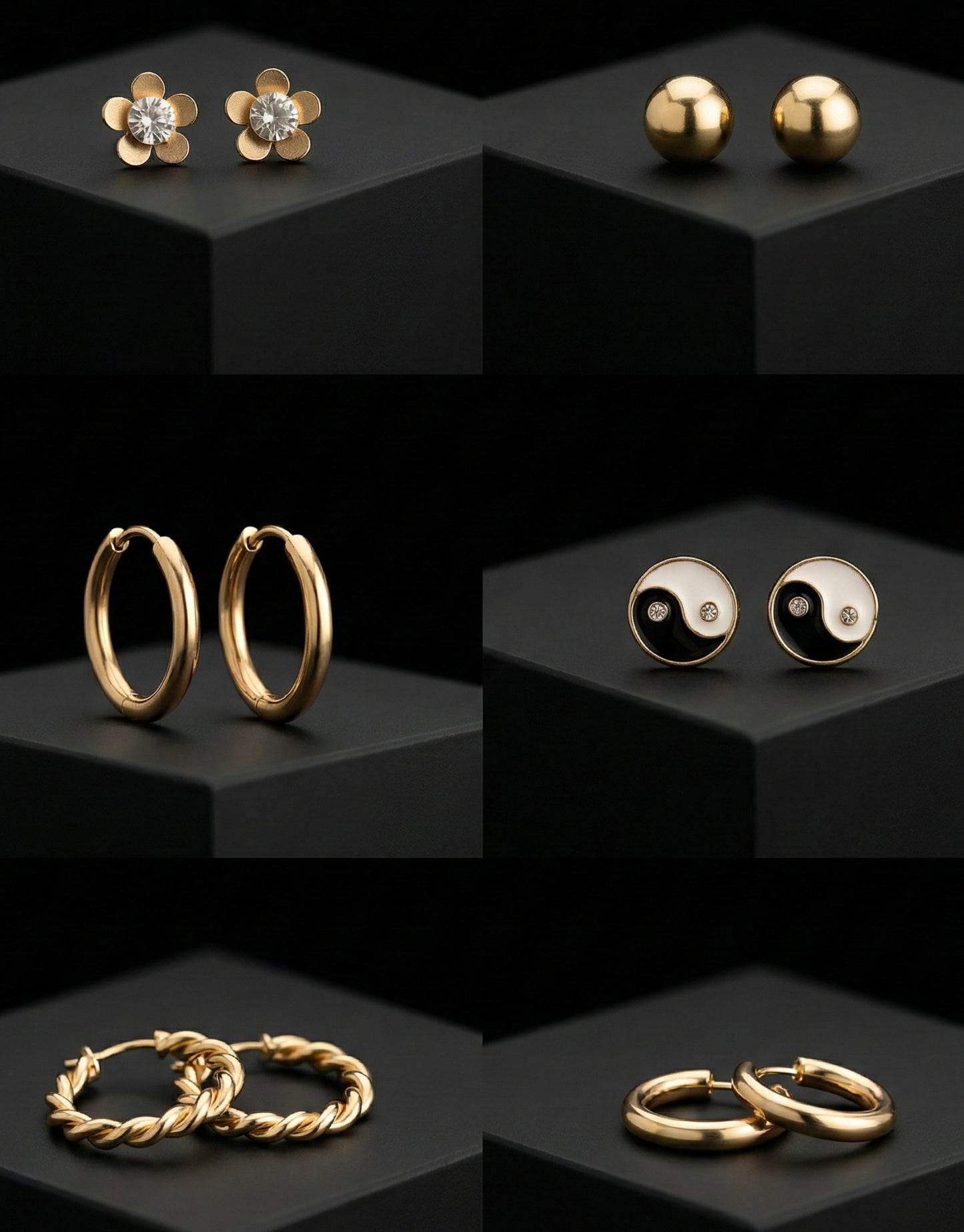 6-Piece Gold Earring Stack Set – Hoops, Studs & Statement Pack