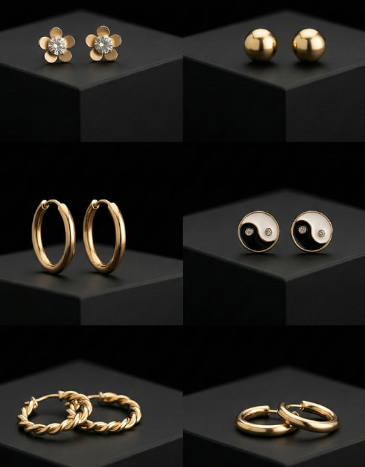 6-Piece Gold Earring Stack Set – Hoops, Studs & Statement Pack