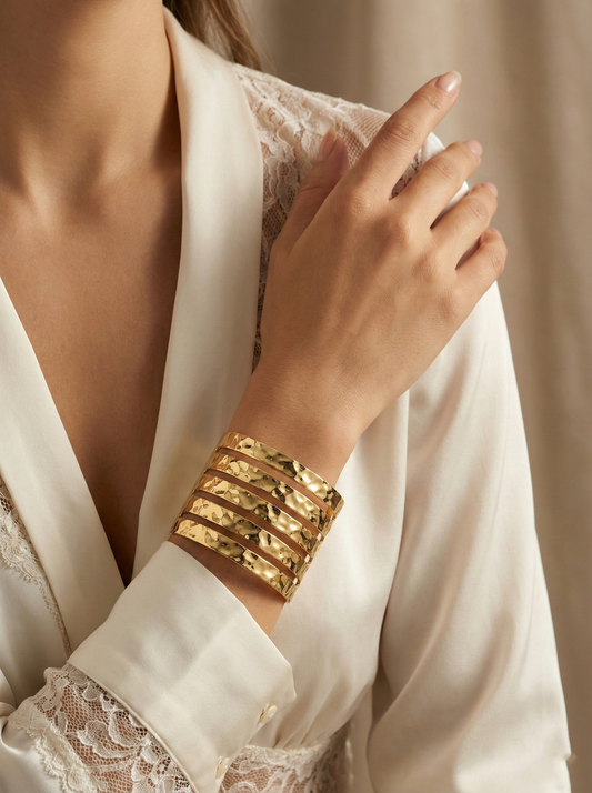 Wide Hammered Cuff Bracelet
