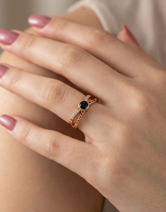 Rose Gold Open-Band Black Onyx Style Ring