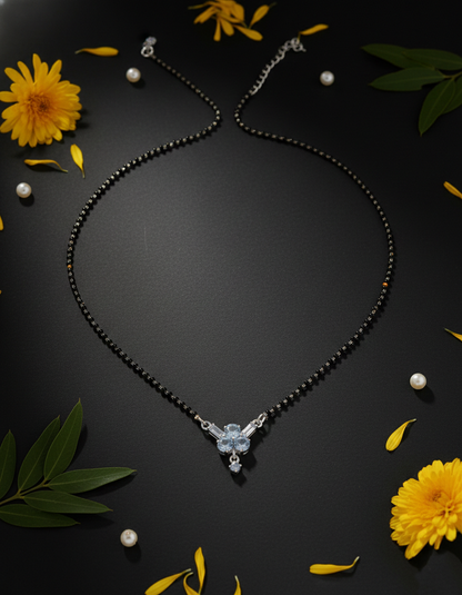 Silver Plated Diamond Floral Mangalsutra