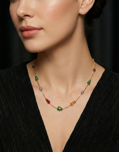 Multicolor Geometric Crystal Beaded Chain Necklace