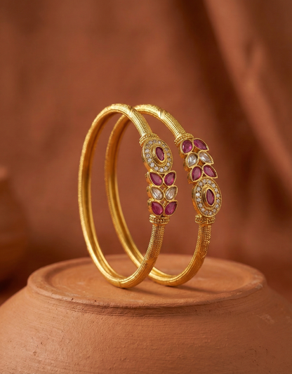Ruby and White Stone Studded Bangles