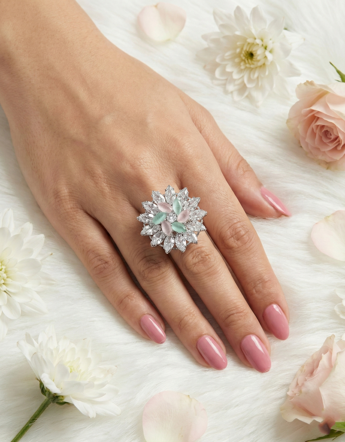 Multicolour Floral Cluster Statement Ring