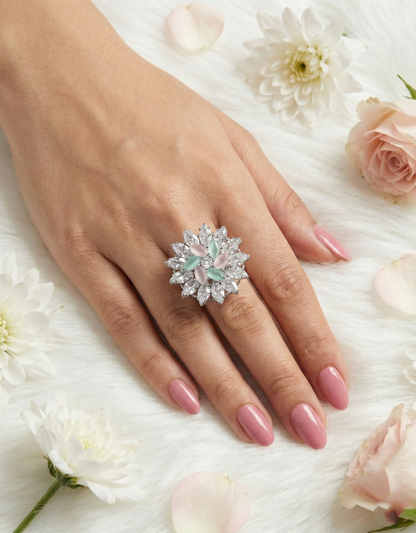 Multicolour Floral Cluster Statement Ring