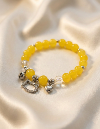 Silver Yellow-Cat Charm Bracelet