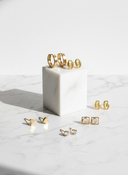 5-Pair Earring Set | Hoops, Heart Charms, Cowrie Shells & Geometric Studs