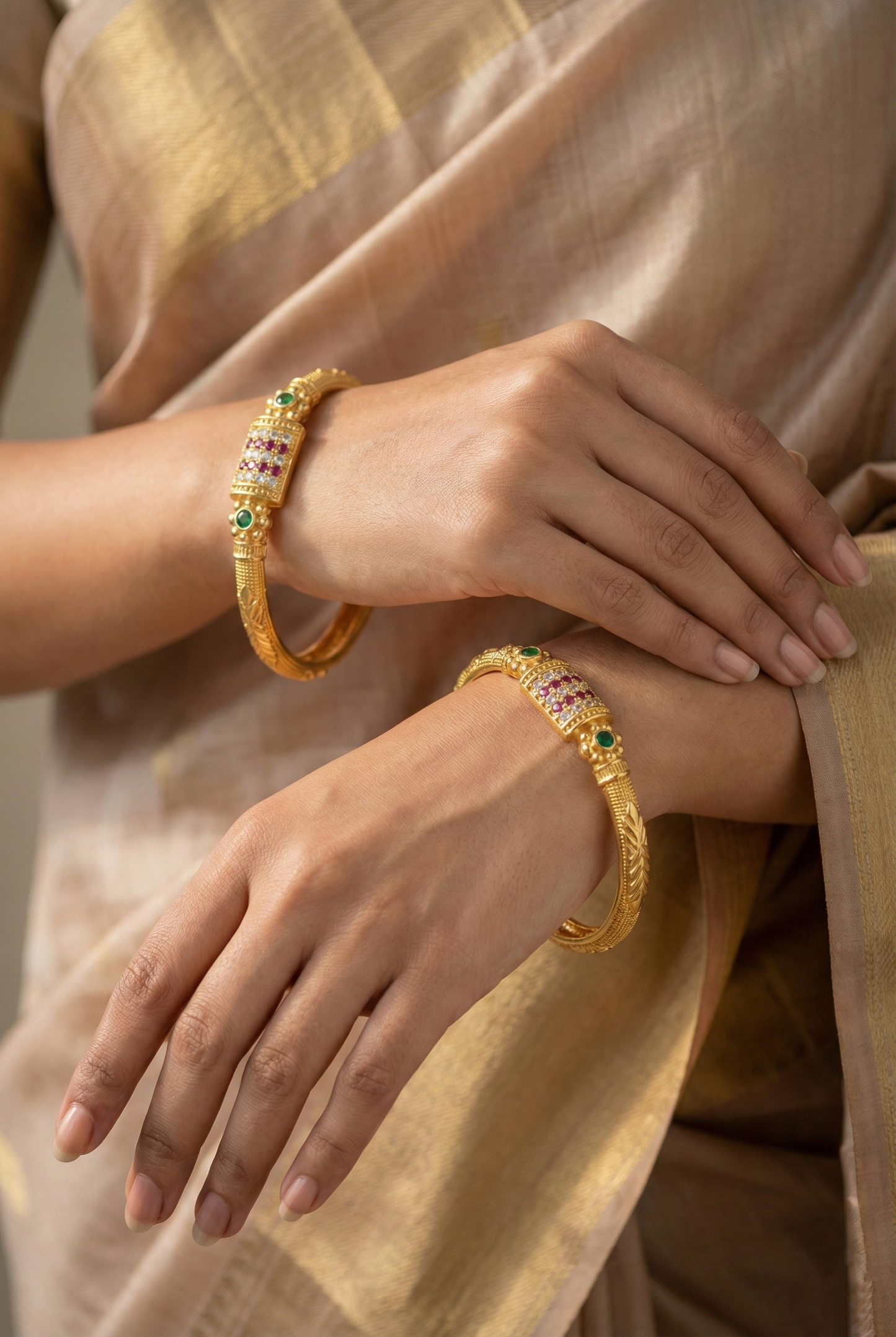Traditional ruby and emerald style bangles