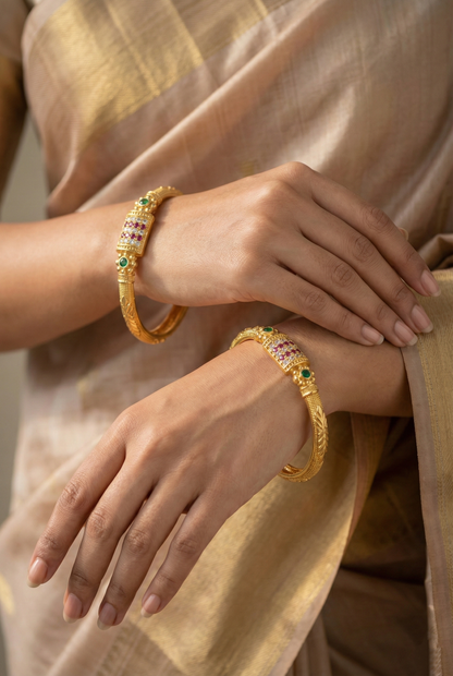 Traditional ruby and emerald style bangles