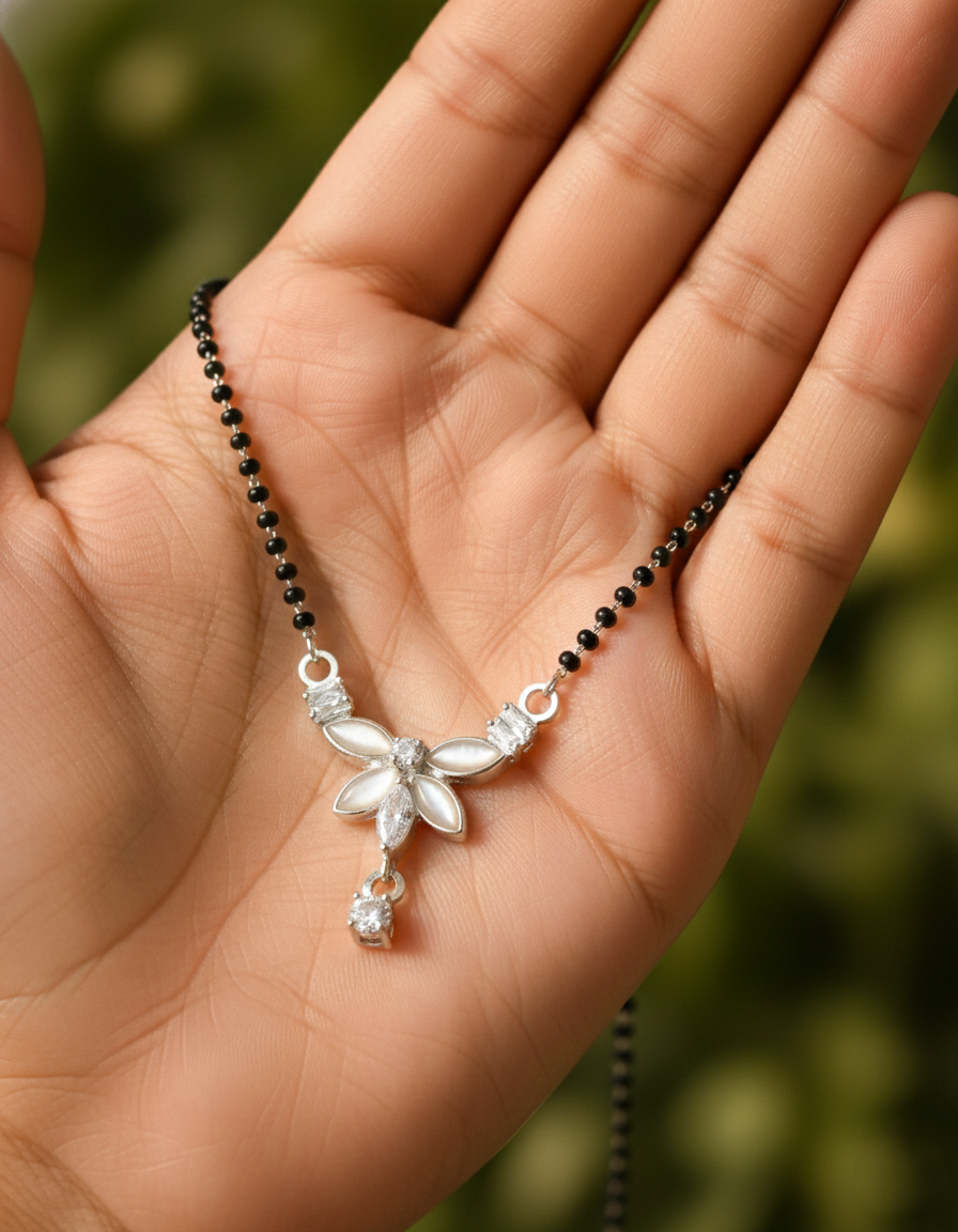 Silver/Rhodium Plated Floral Mangalsutra