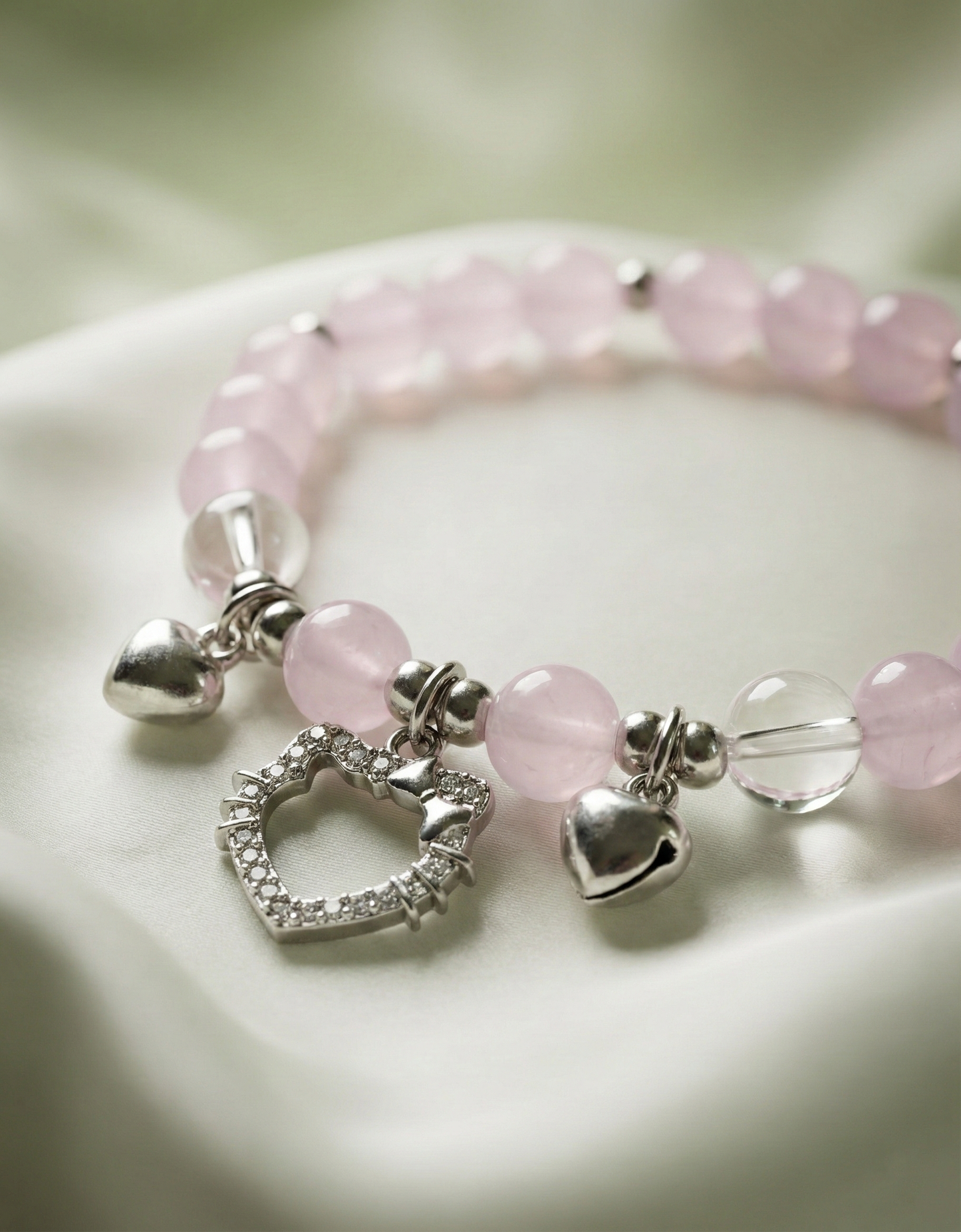 Soft Pink Beaded Charm Bracelet