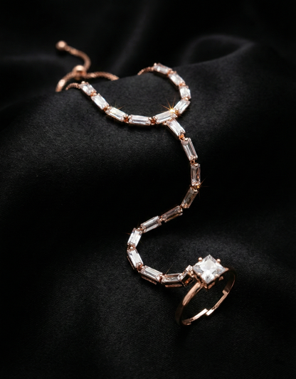 Rose Gold Baguette Crystal Hand Harness