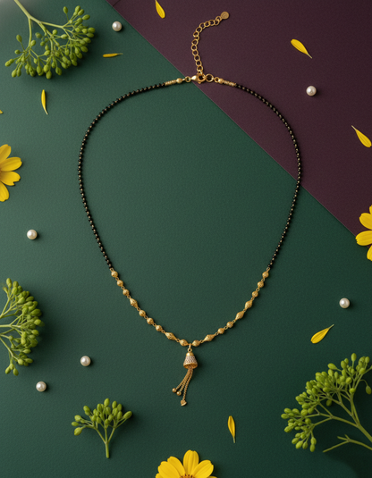 Black Bead Mangalsutra with Hanging Jhumki Pendant