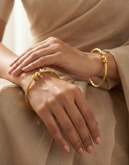Classic Open Bangle with Square Cut Stones