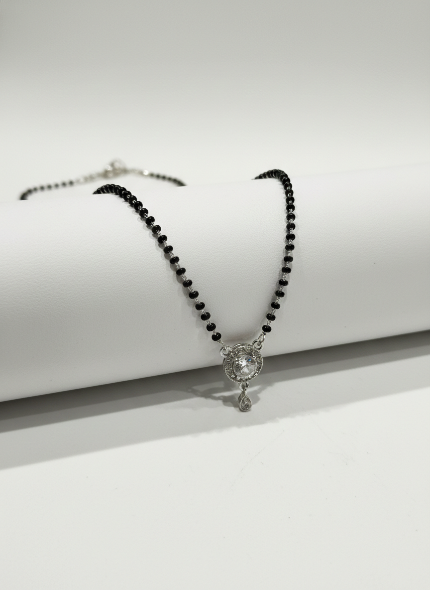 Silver-Toned Solitaire Mangalsutra