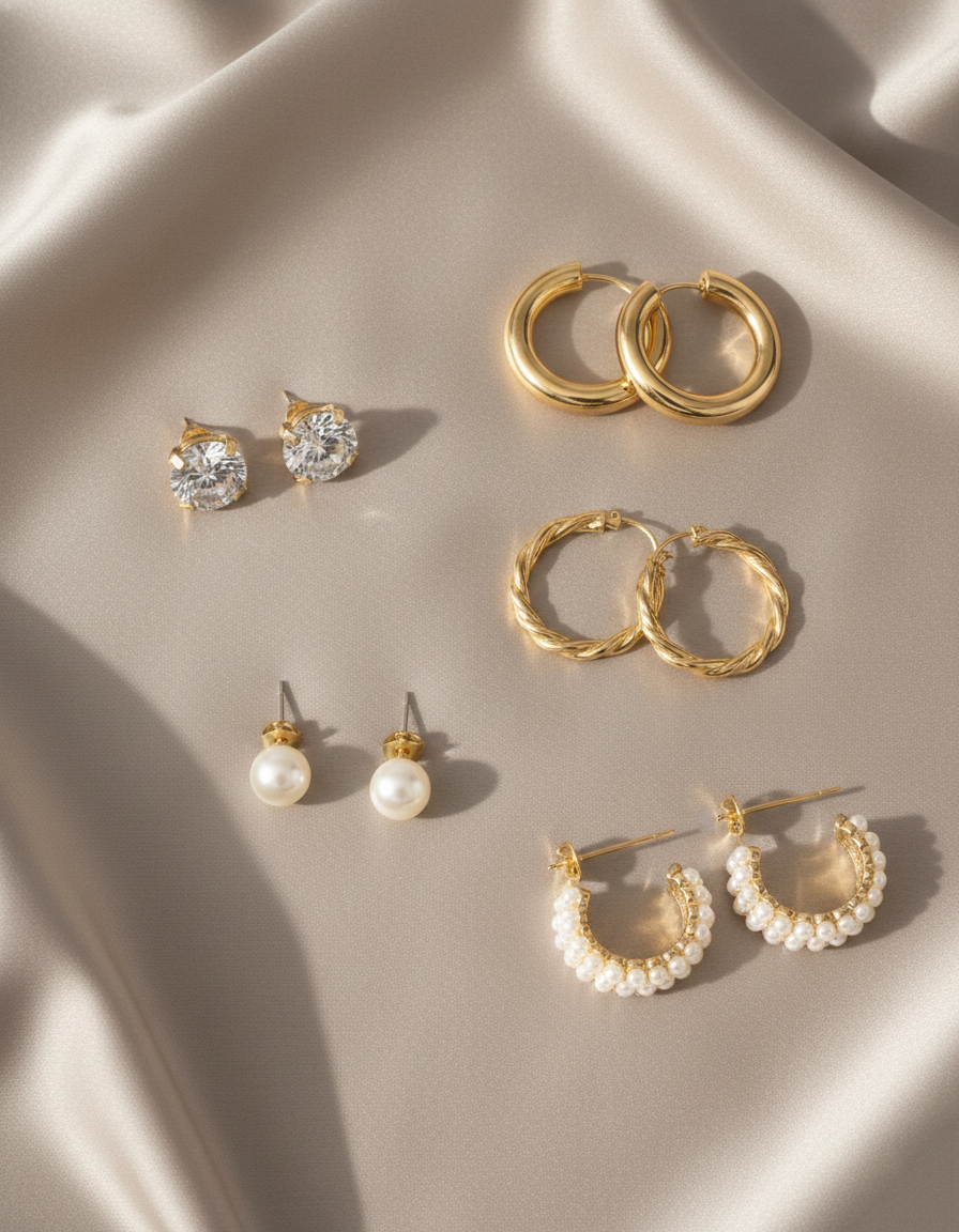 5-Piece Gold Hoop & Stud Earring Set | Pearl & Crystal Variety PackCombo