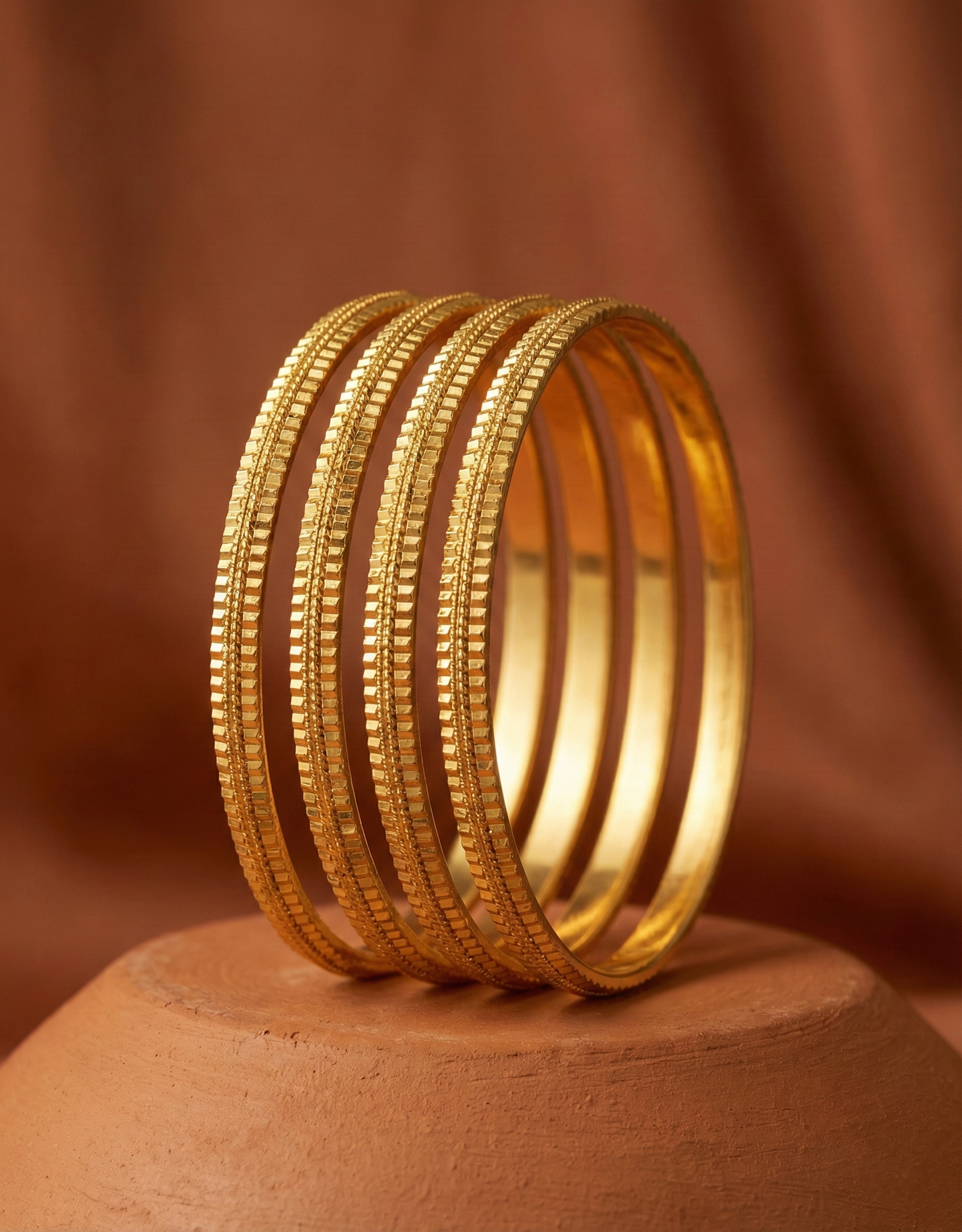 Micro-Gold Plated Bangles with Linear Etching