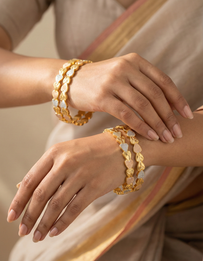 Tri-Tone Heart Linked Bangle