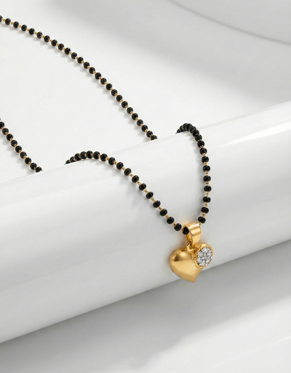 Black Bead Mangalsutra with Crystal Heart