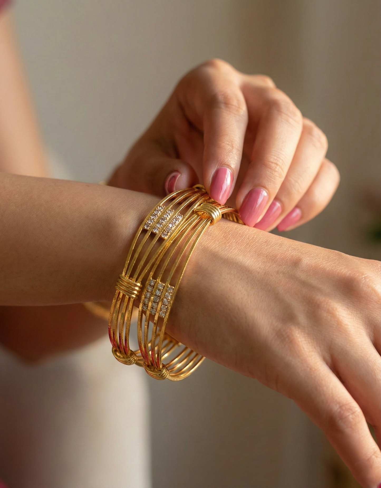 Multi-Strand Crystal Studded Cuff Bangle