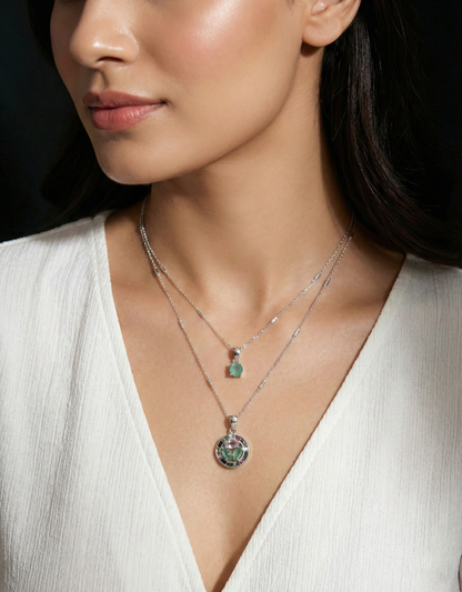 Mint Green Crystal & Mosaic Round Pendant