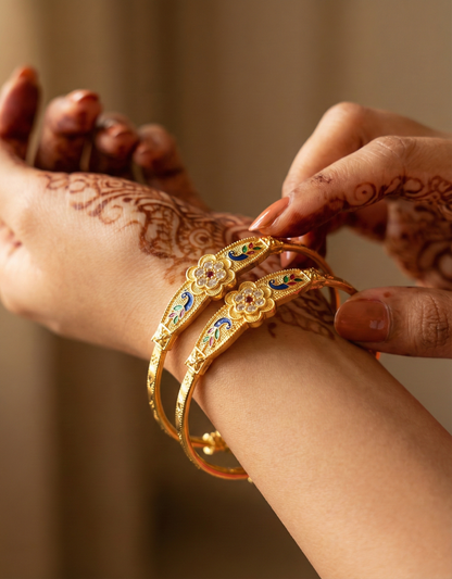 Royal Peacock Kada with Stone & Enamel Work