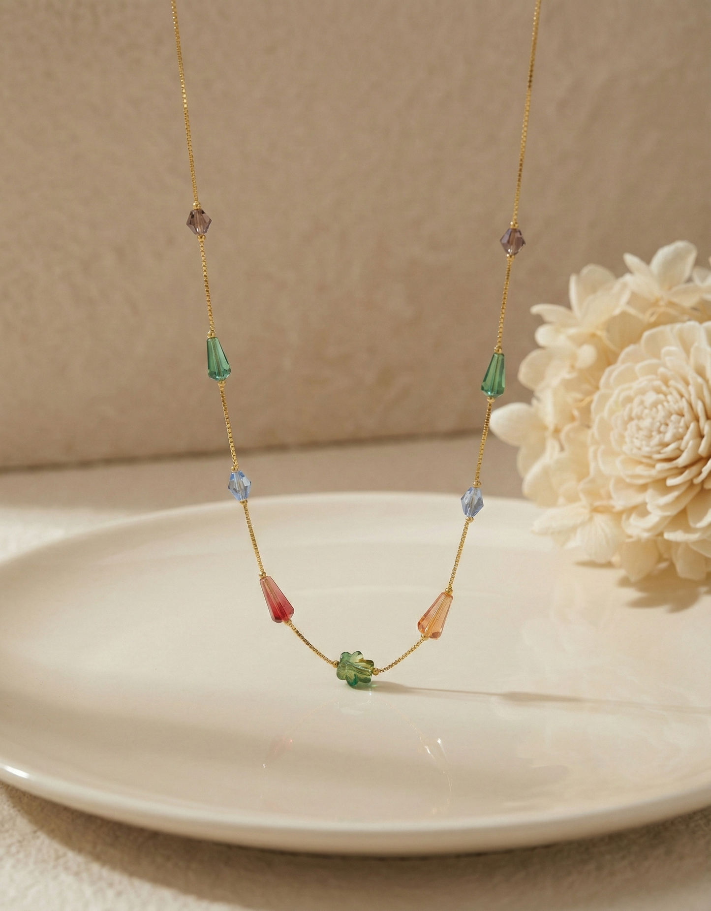 Multicolor Geometric Crystal Beaded Chain Necklace